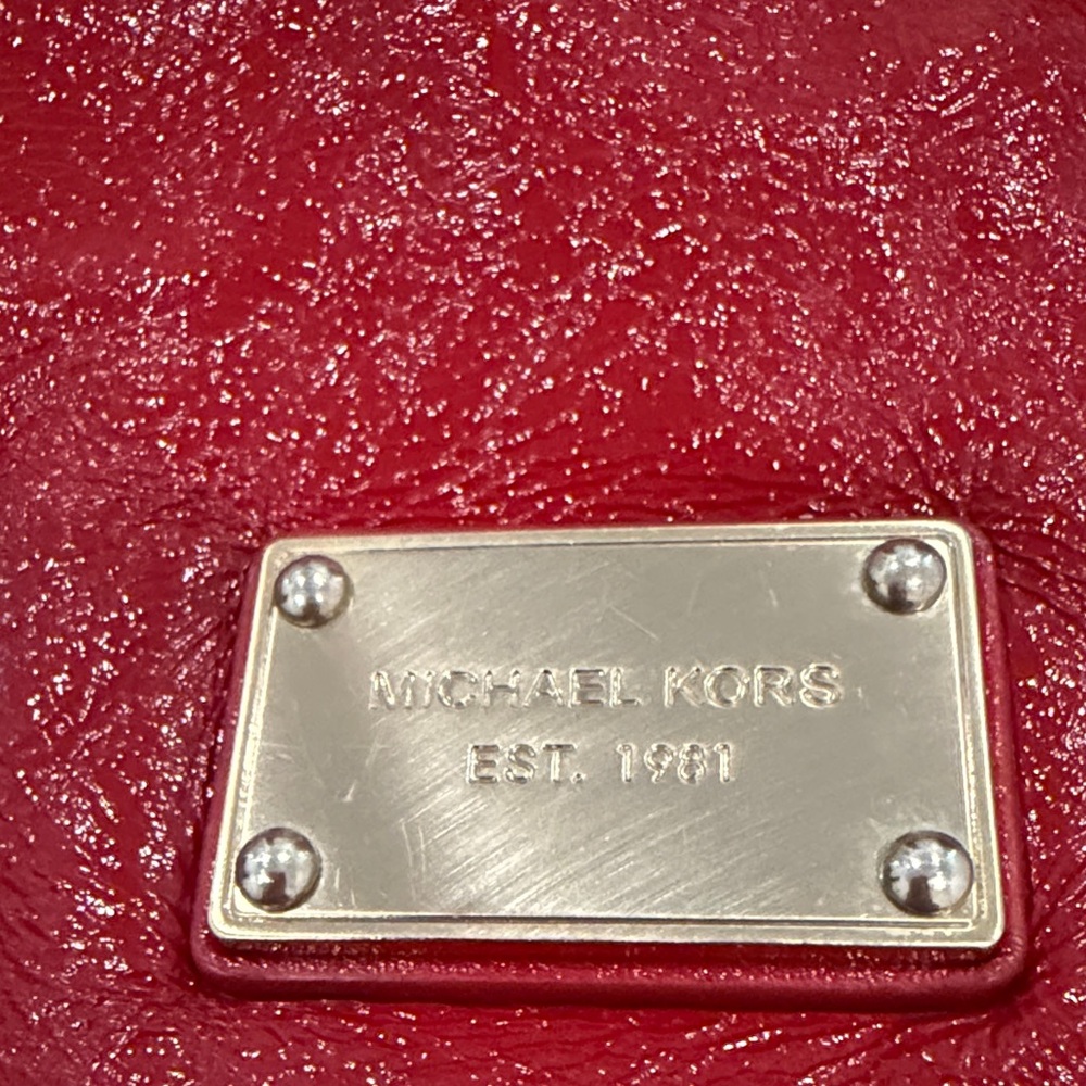 Michael Kors Red Patent Leather Shoulder Bag with Gold Accents - Picture 2 of 9